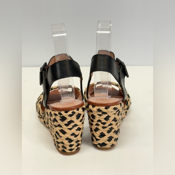 Robert Clergerie Black and Tan Wedge rattan Sandals with Ankle Strap size 8 - Picture 4 of 8